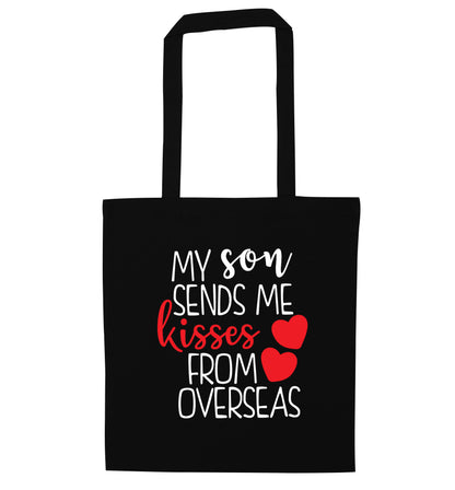 My son sends me kisses from overseas black tote bag