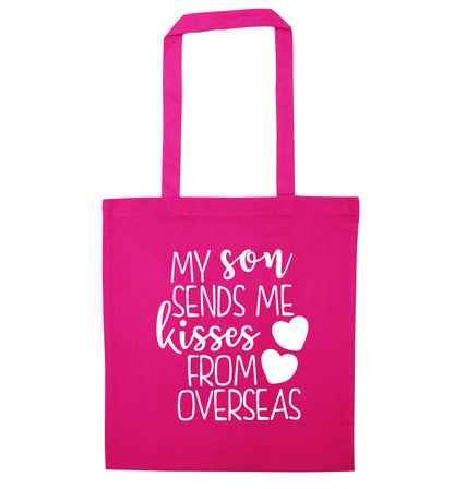 My son sends me kisses from overseas pink tote bag