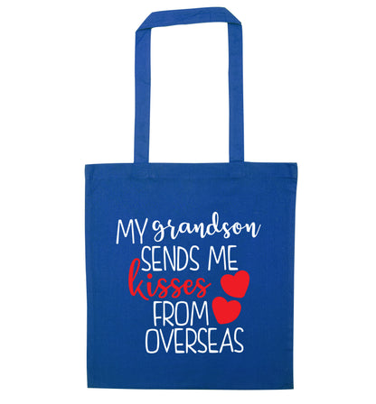 My grandson sends me kisses from overseas blue tote bag