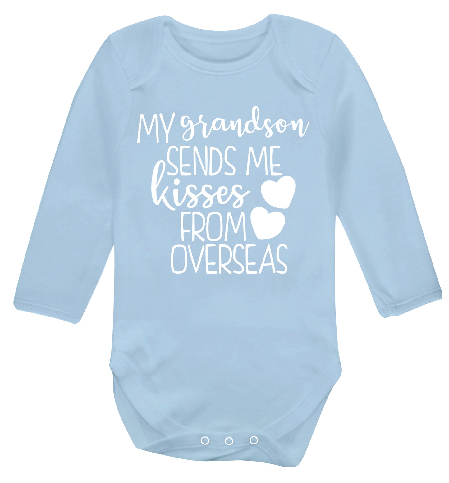 My grandson sends me kisses from overseas Baby Vest long sleeved pale blue 6-12 months