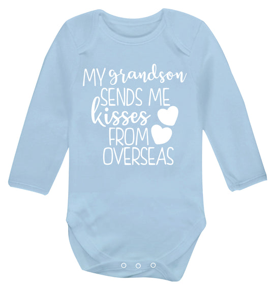 My grandson sends me kisses from overseas Baby Vest long sleeved pale blue 6-12 months