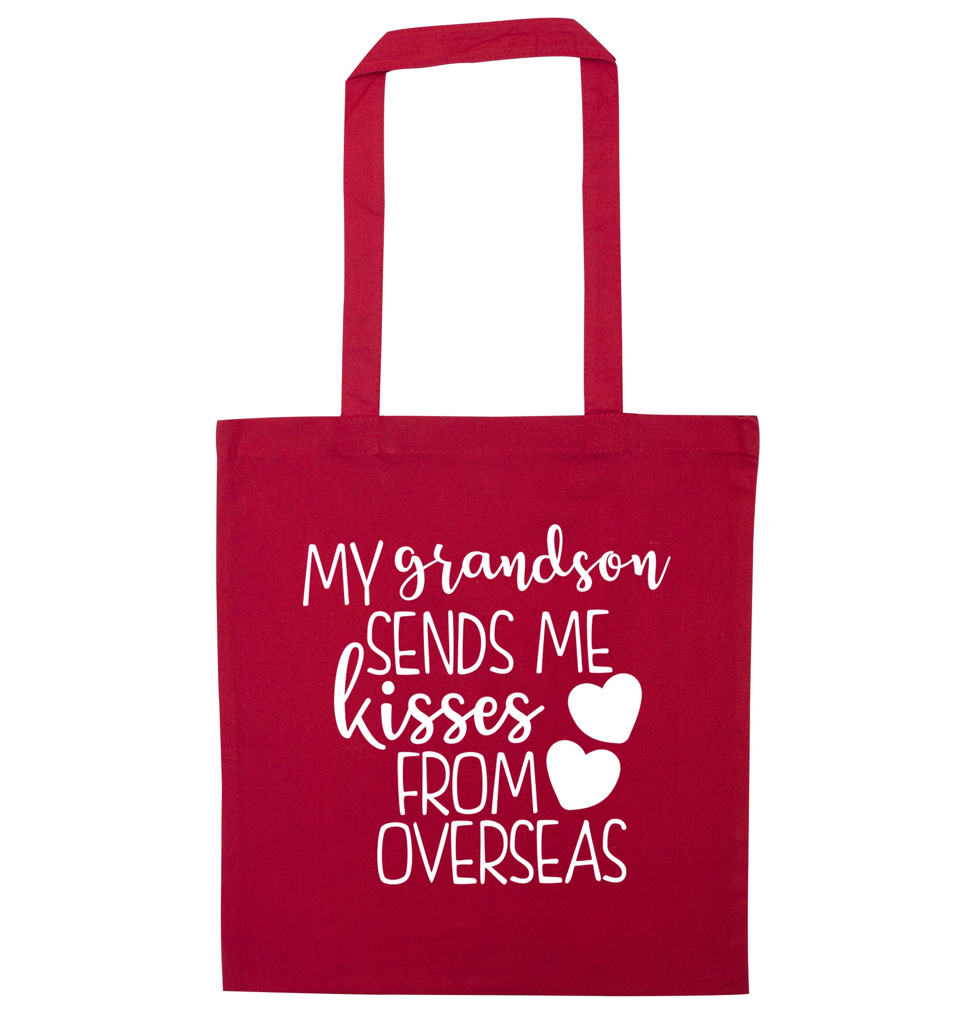 My grandson sends me kisses from overseas red tote bag
