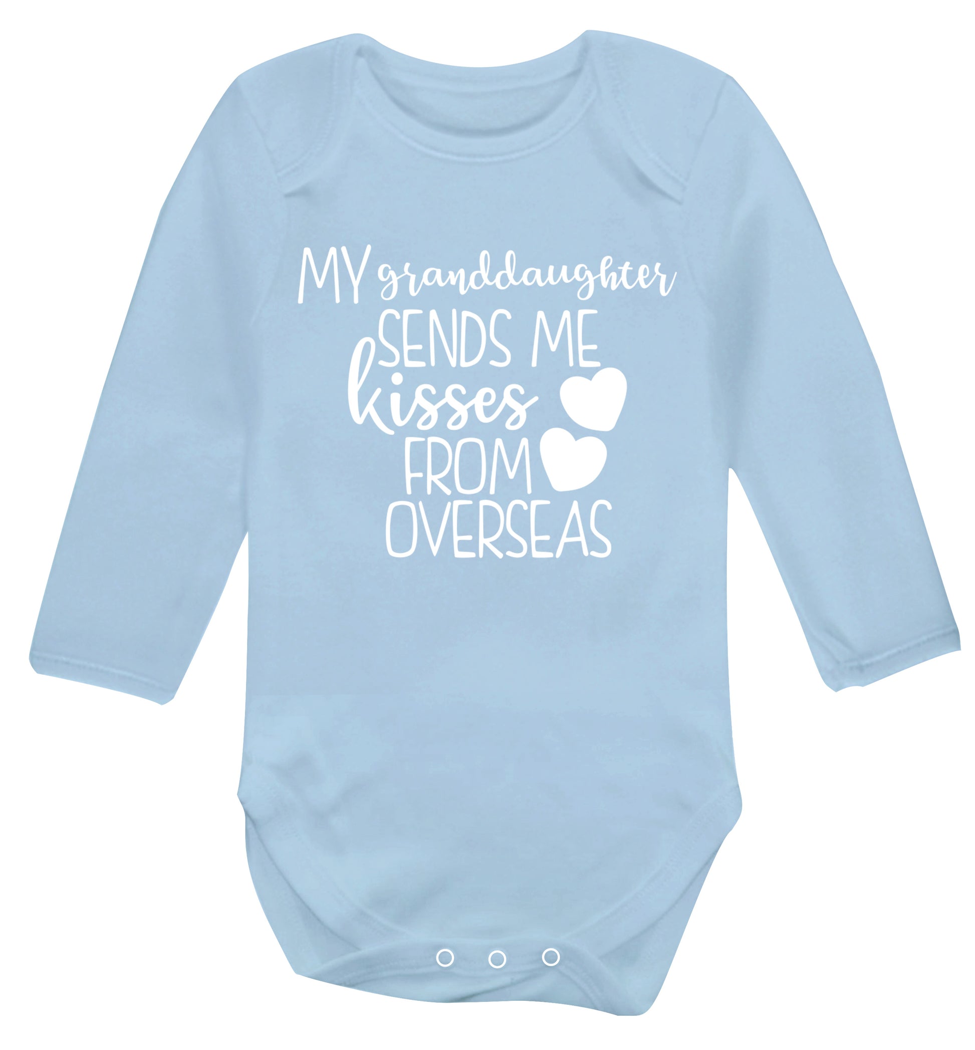 My granddaughter sends me kisses from overseas Baby Vest long sleeved pale blue 6-12 months