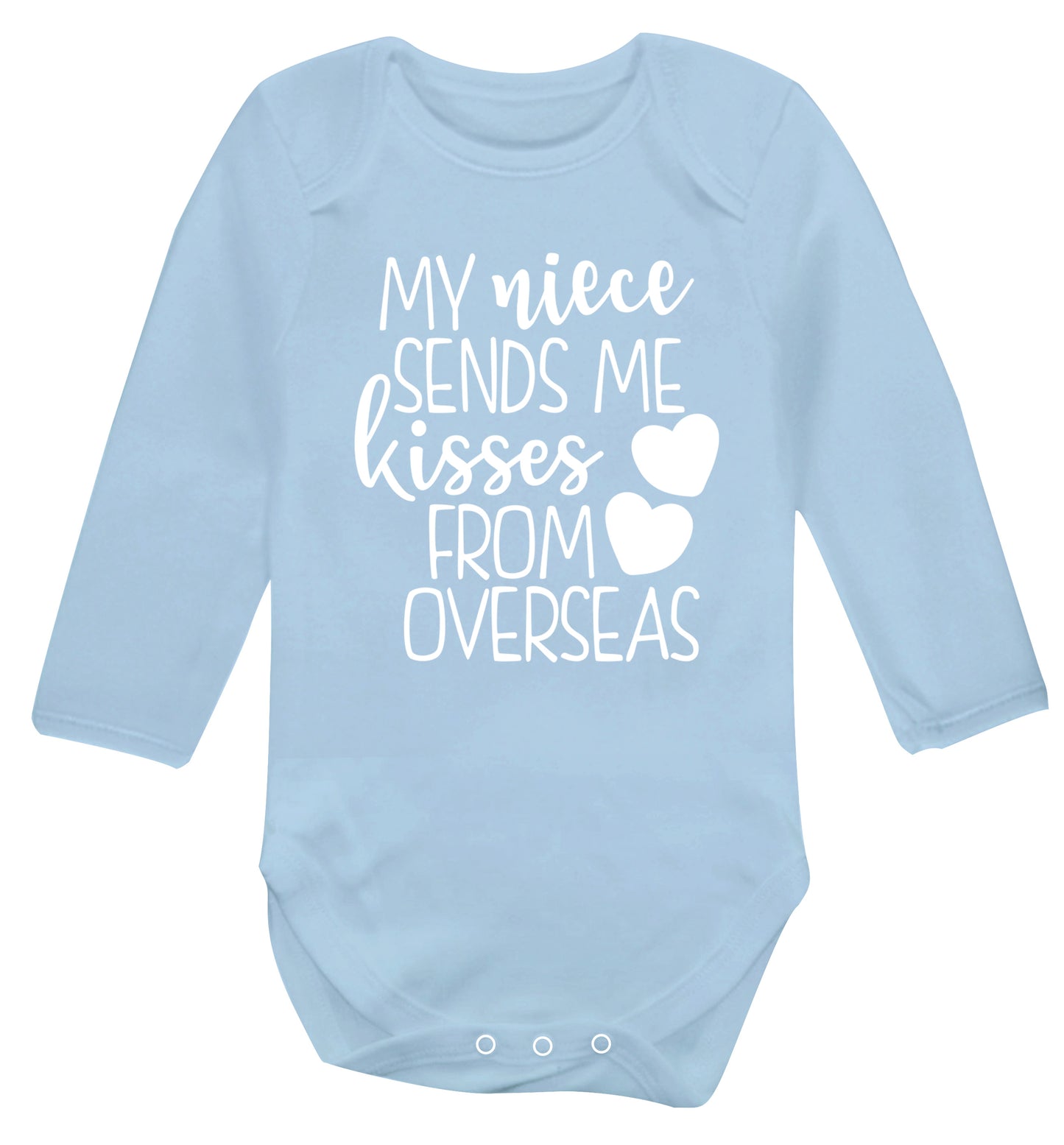 My niece sends me kisses from overseas Baby Vest long sleeved pale blue 6-12 months