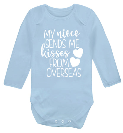 My niece sends me kisses from overseas Baby Vest long sleeved pale blue 6-12 months