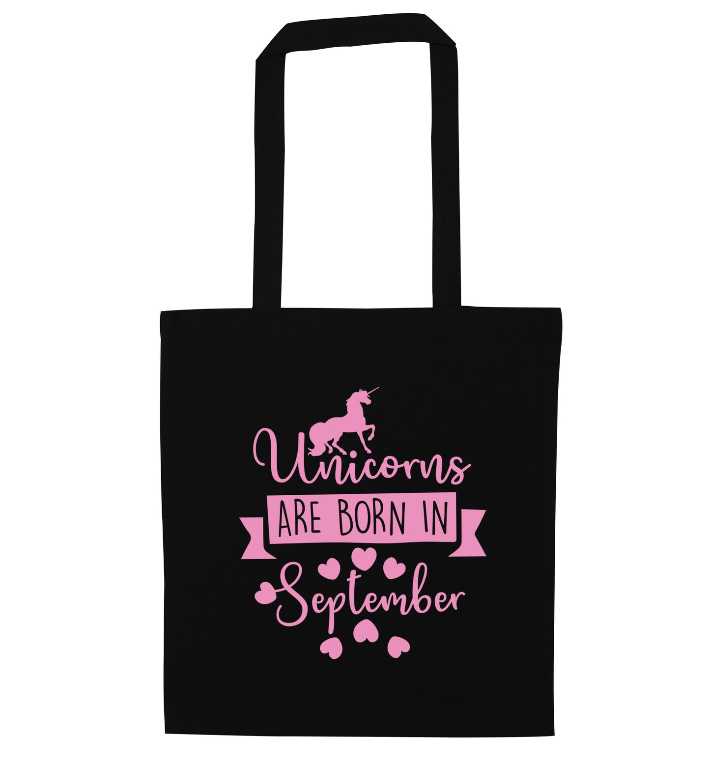 Unicorns are born in September black tote bag