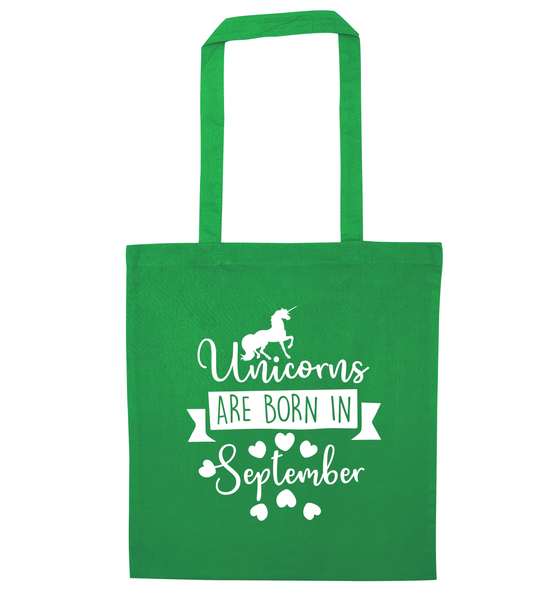 Unicorns are born in September green tote bag