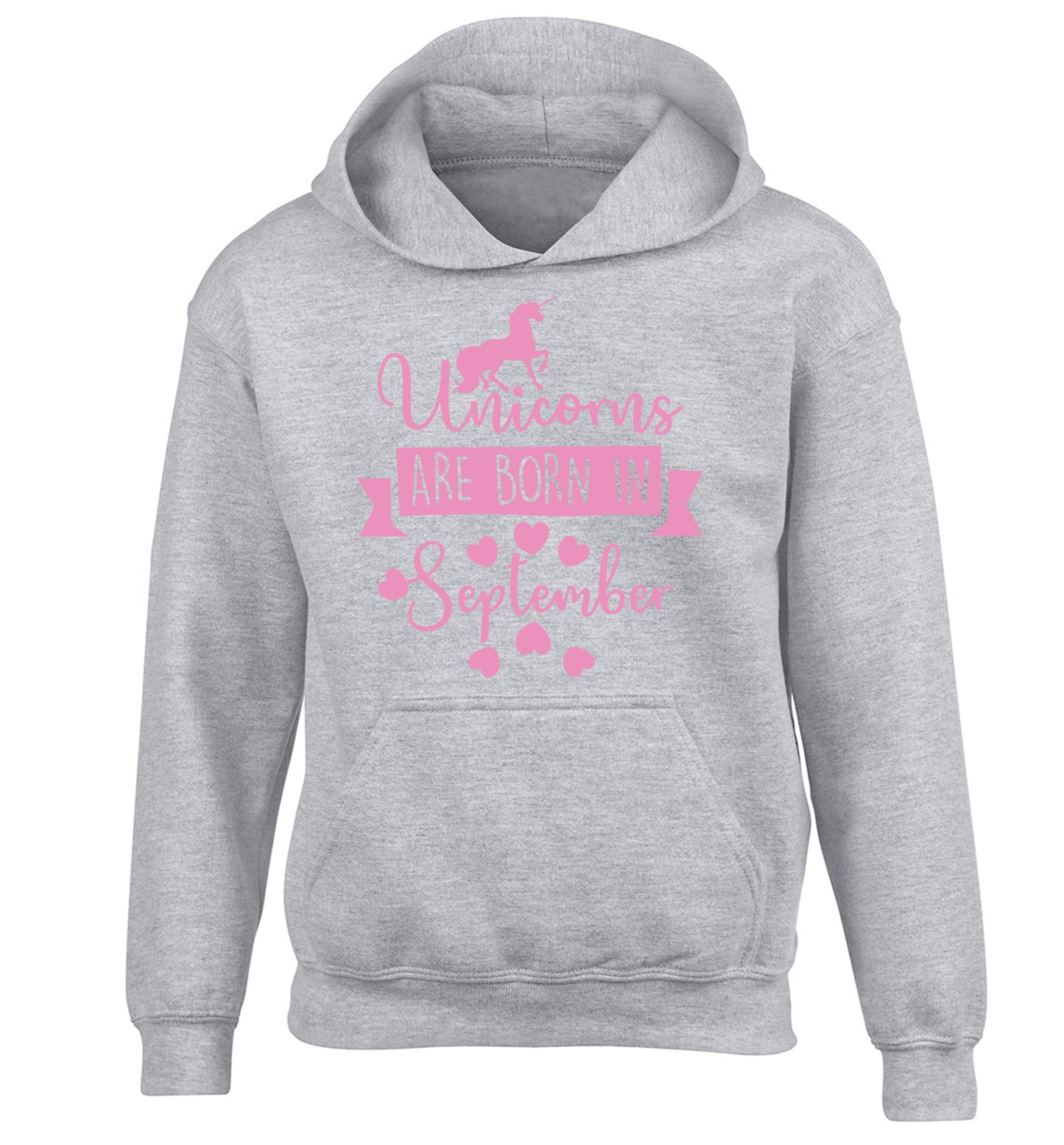Unicorns are born in September children's grey hoodie 12-13 Years