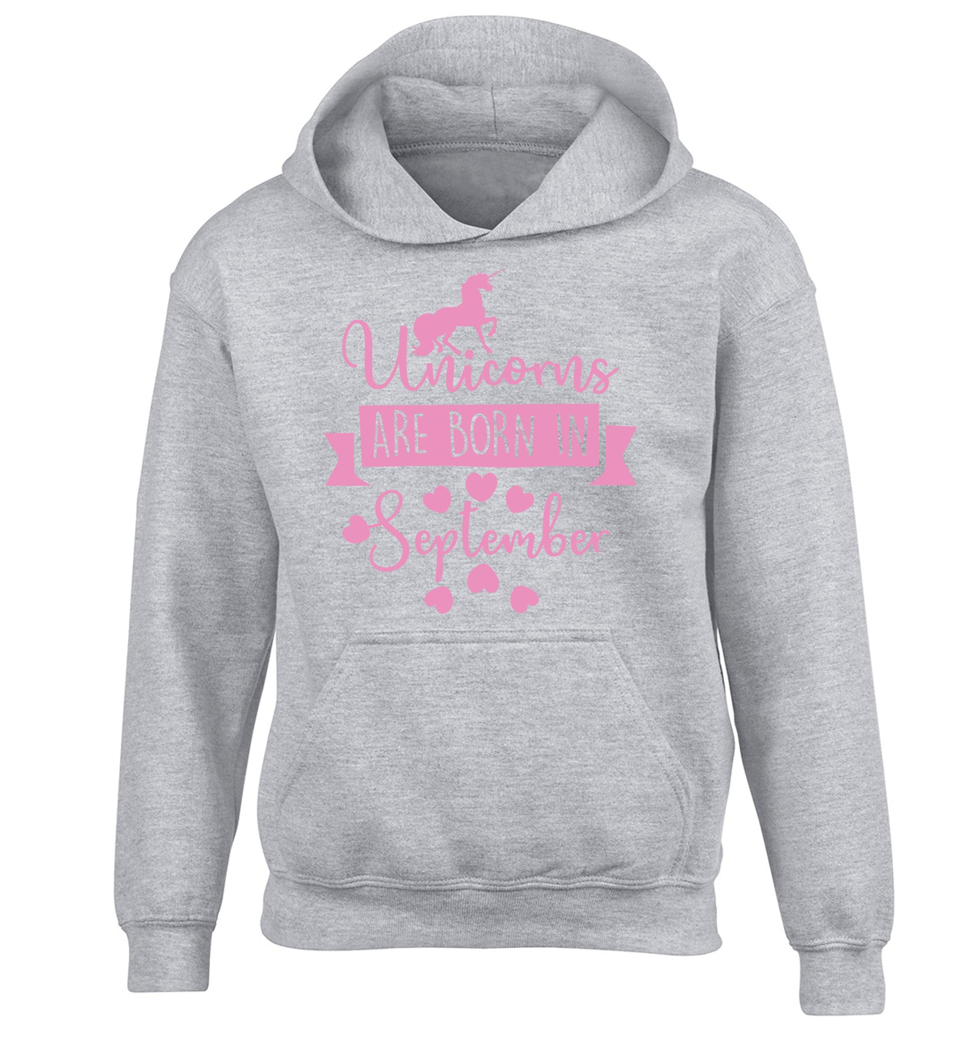 Unicorns are born in September children's grey hoodie 12-13 Years