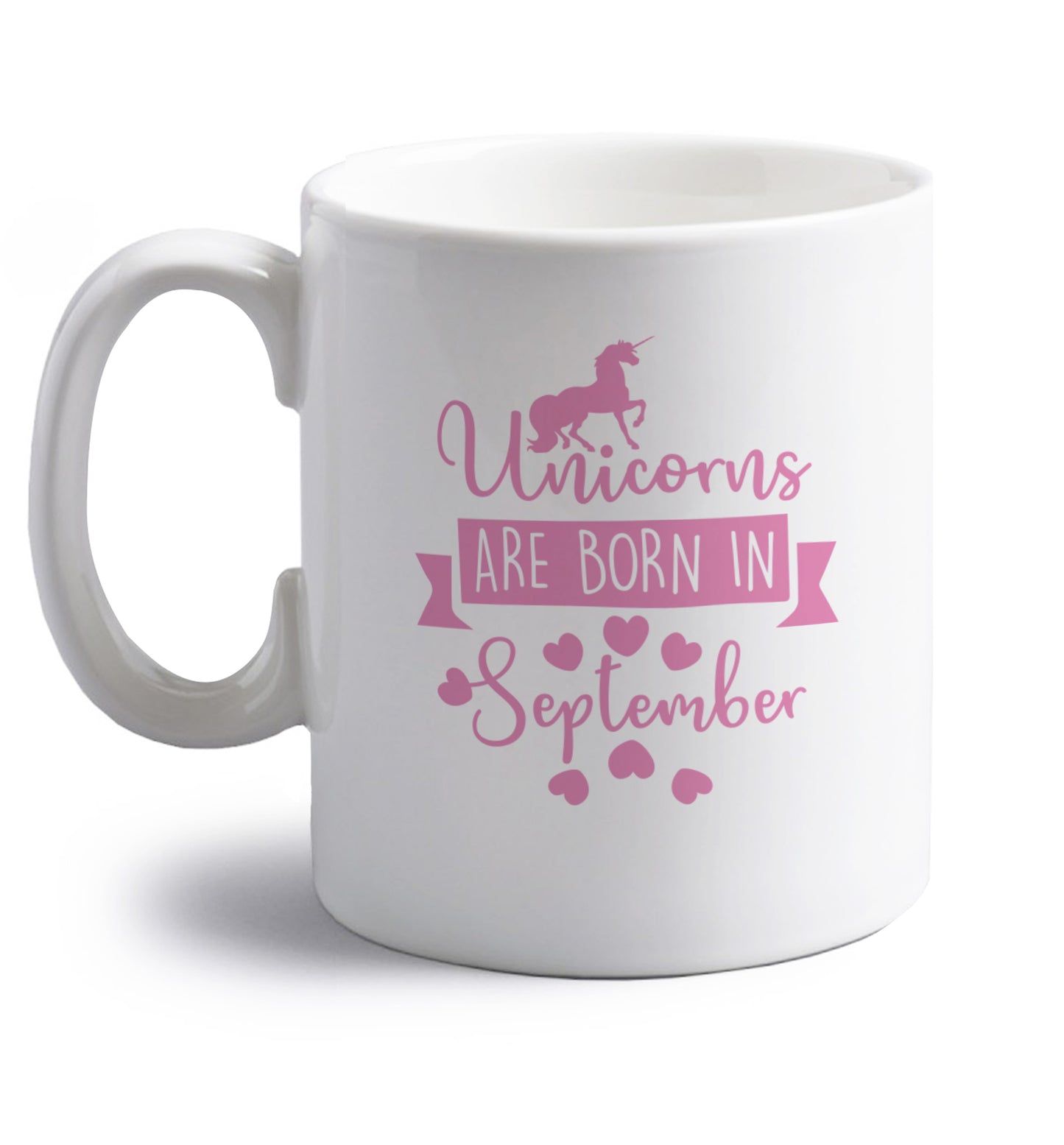 Unicorns are born in September right handed white ceramic mug 