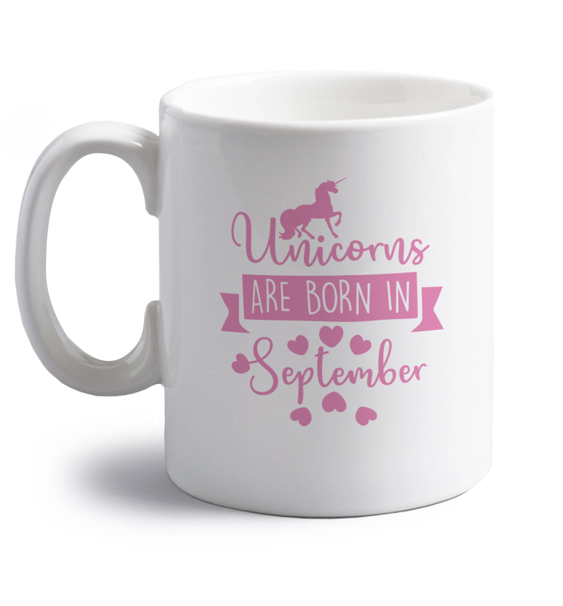 Unicorns are born in September right handed white ceramic mug 