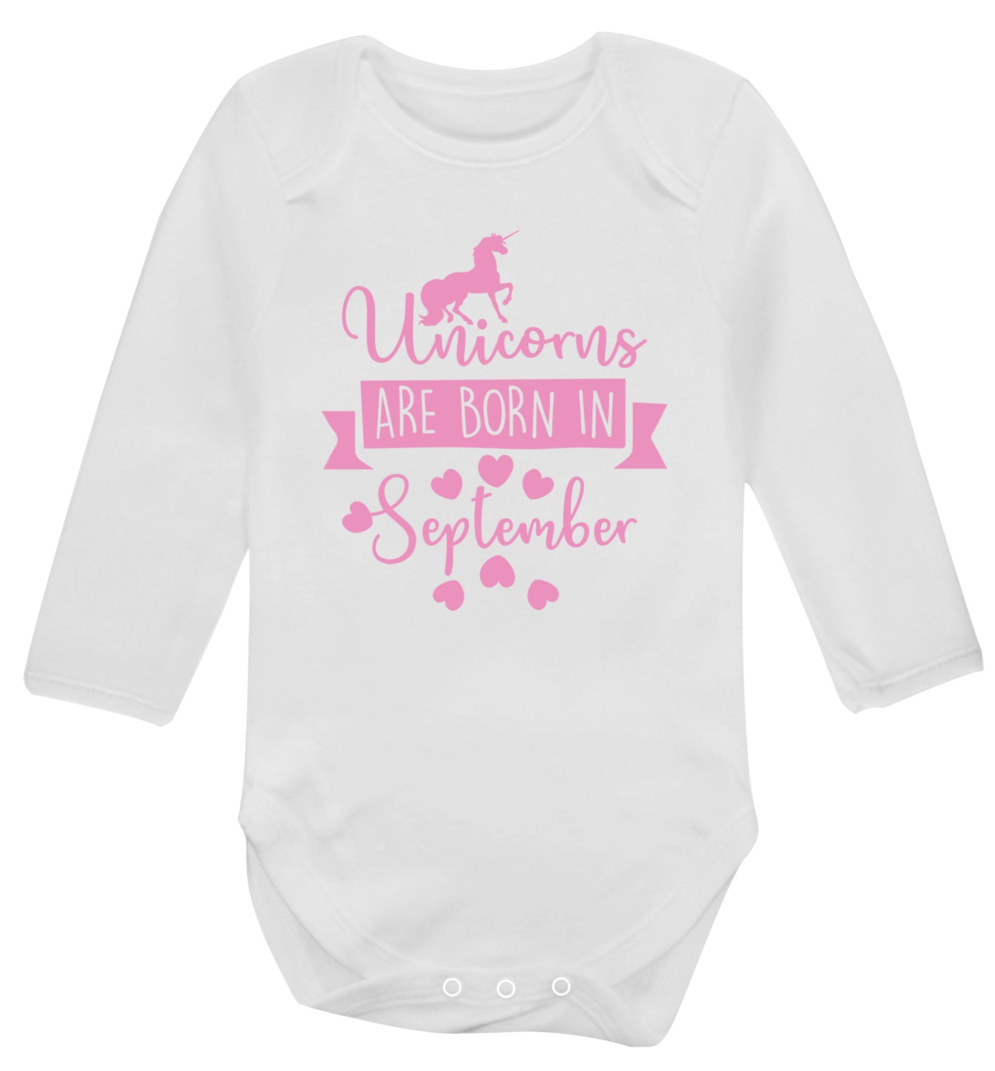 Unicorns are born in September Baby Vest long sleeved white 6-12 months