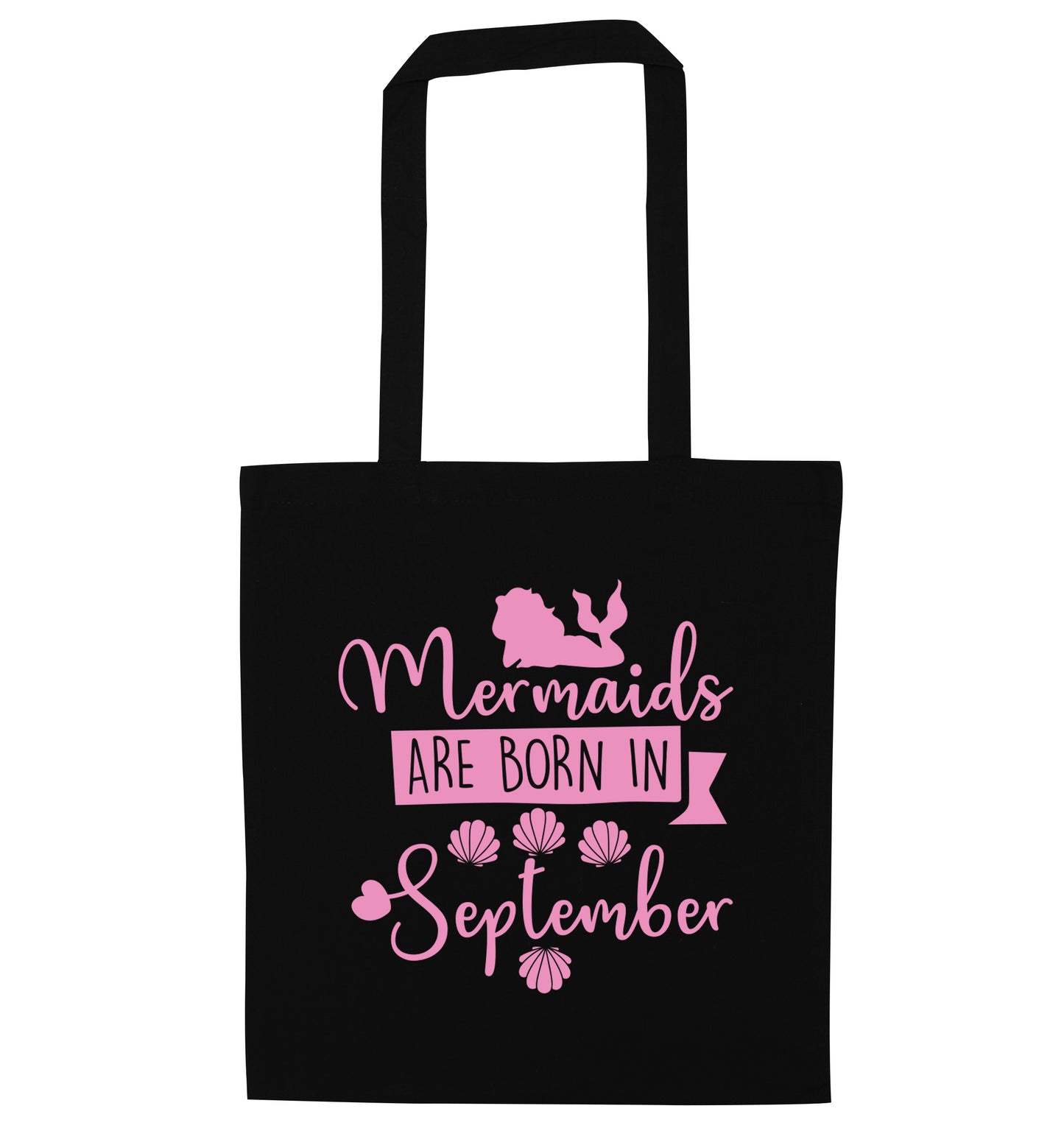 Mermaids are born in September black tote bag