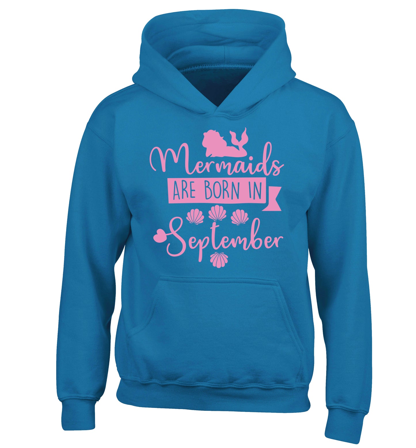 Mermaids are born in September children's blue hoodie 12-13 Years