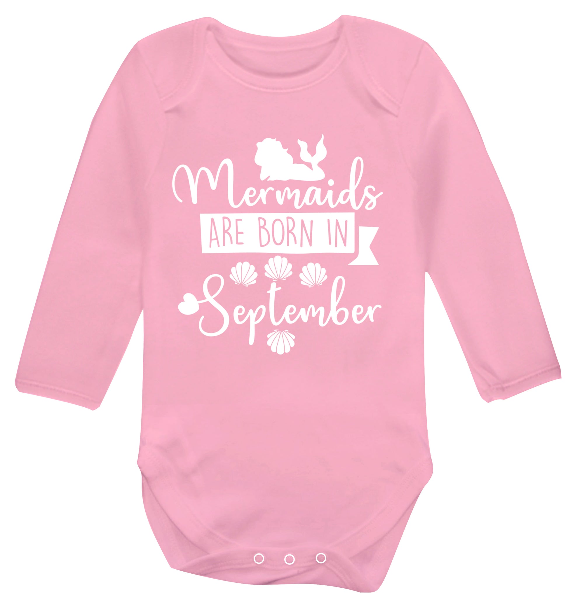 Mermaids are born in September Baby Vest long sleeved pale pink 6-12 months