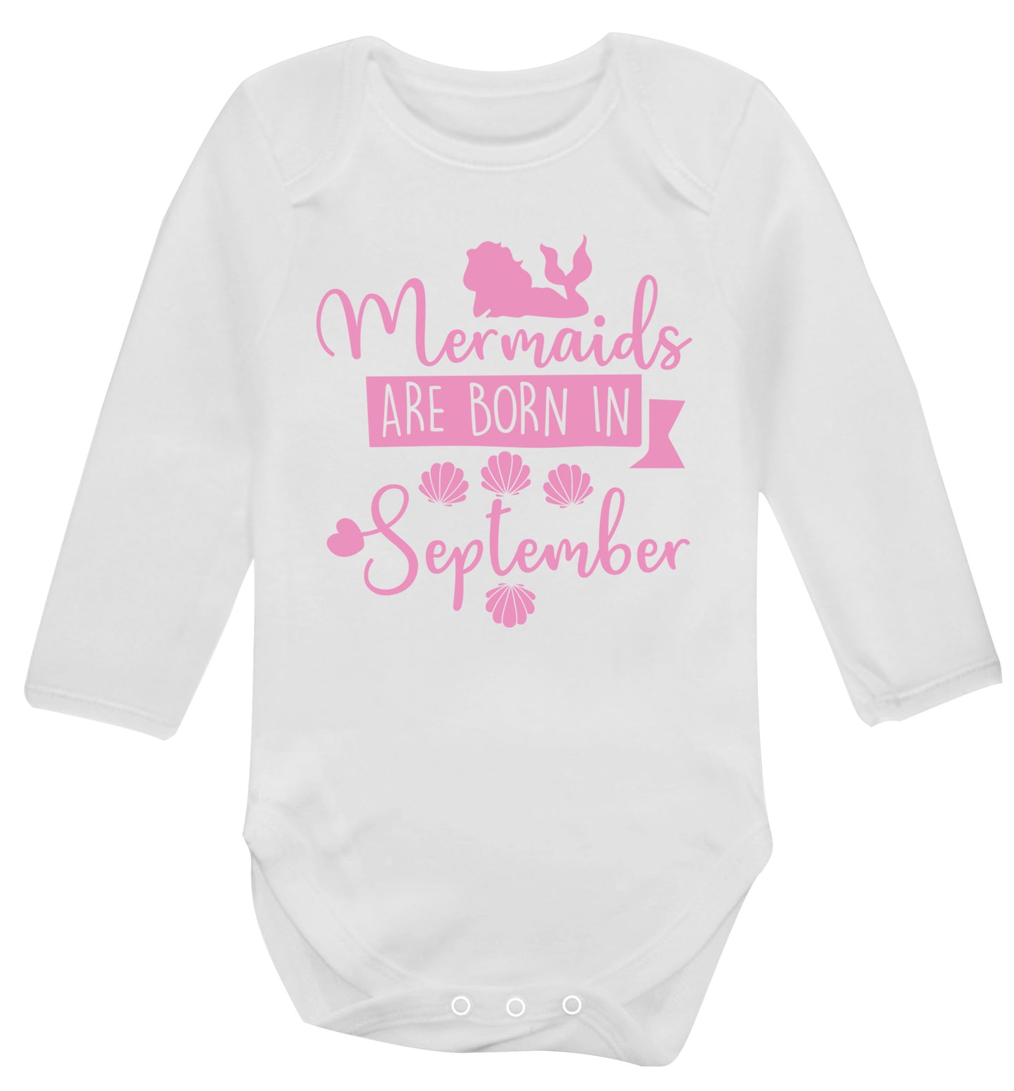 Mermaids are born in September Baby Vest long sleeved white 6-12 months