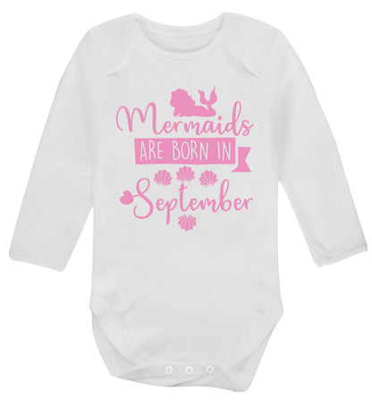 Mermaids are born in September Baby Vest long sleeved white 6-12 months
