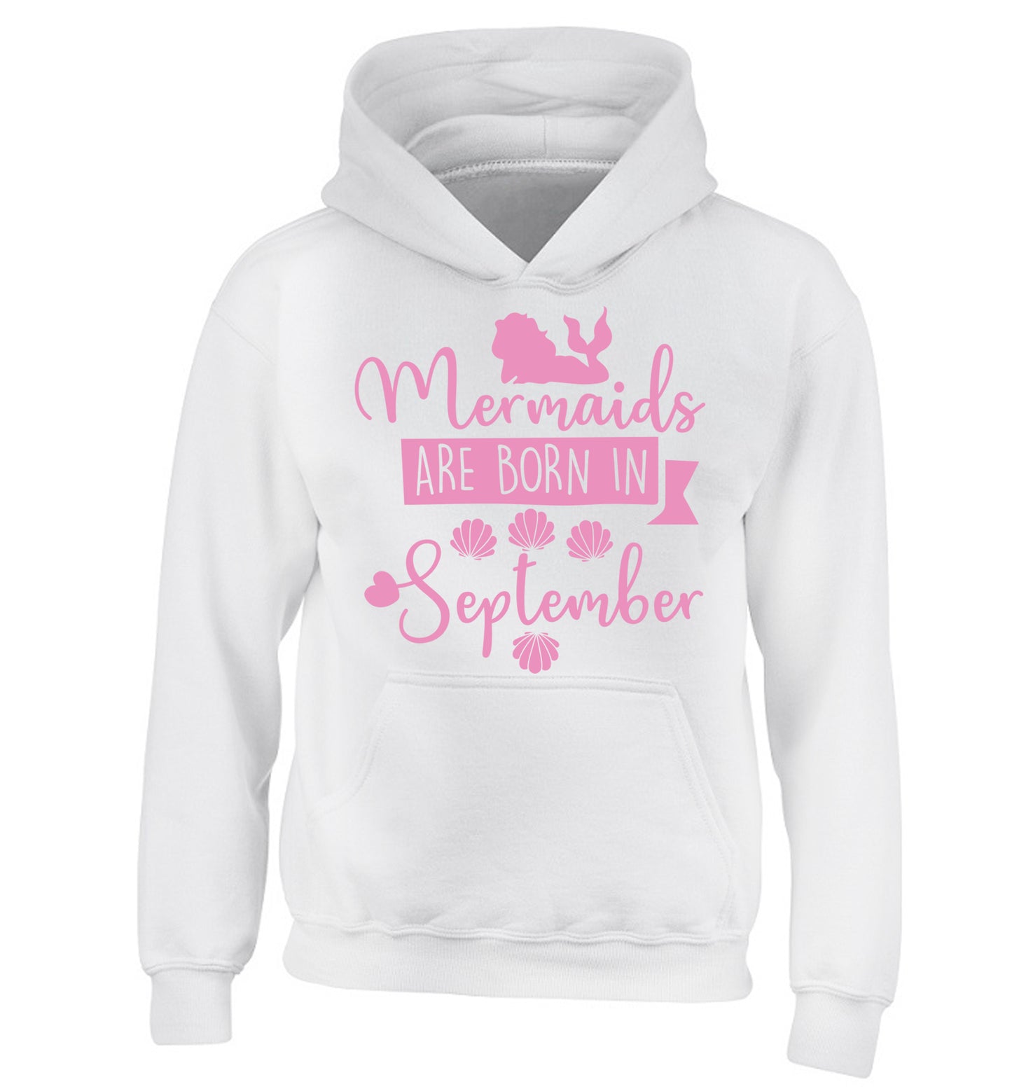 Mermaids are born in September children's white hoodie 12-13 Years