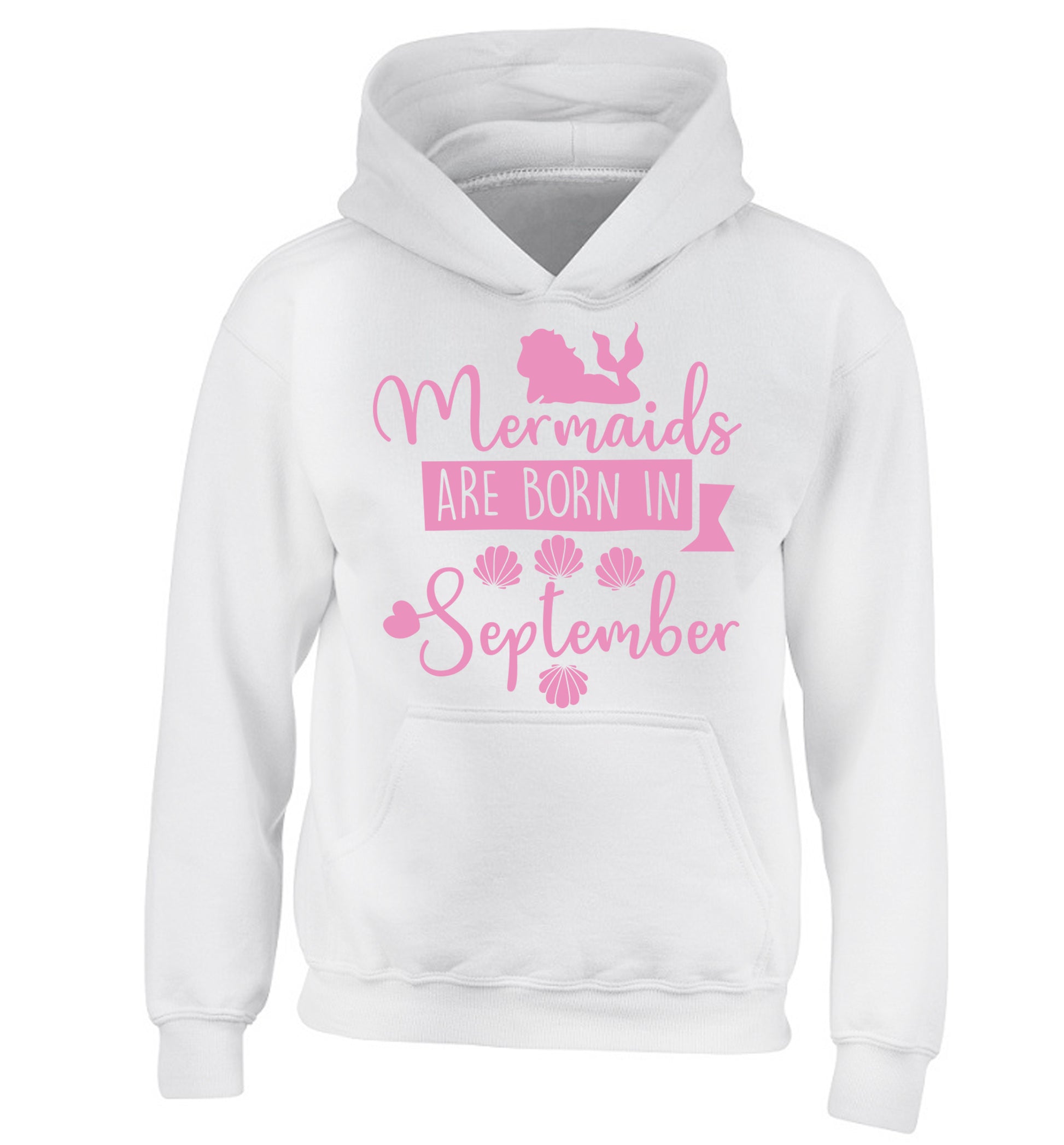 Mermaids are born in September children's white hoodie 12-13 Years