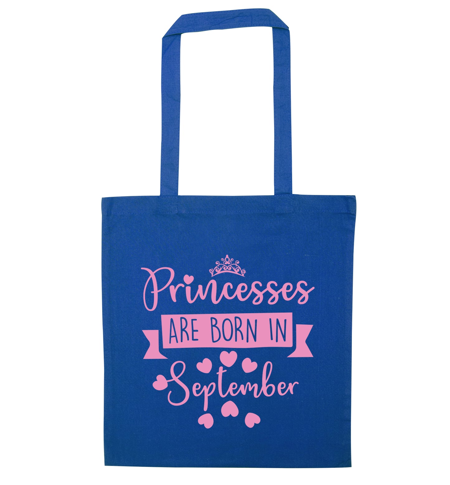 Princesses are born in September blue tote bag