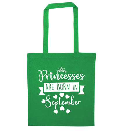 Princesses are born in September green tote bag