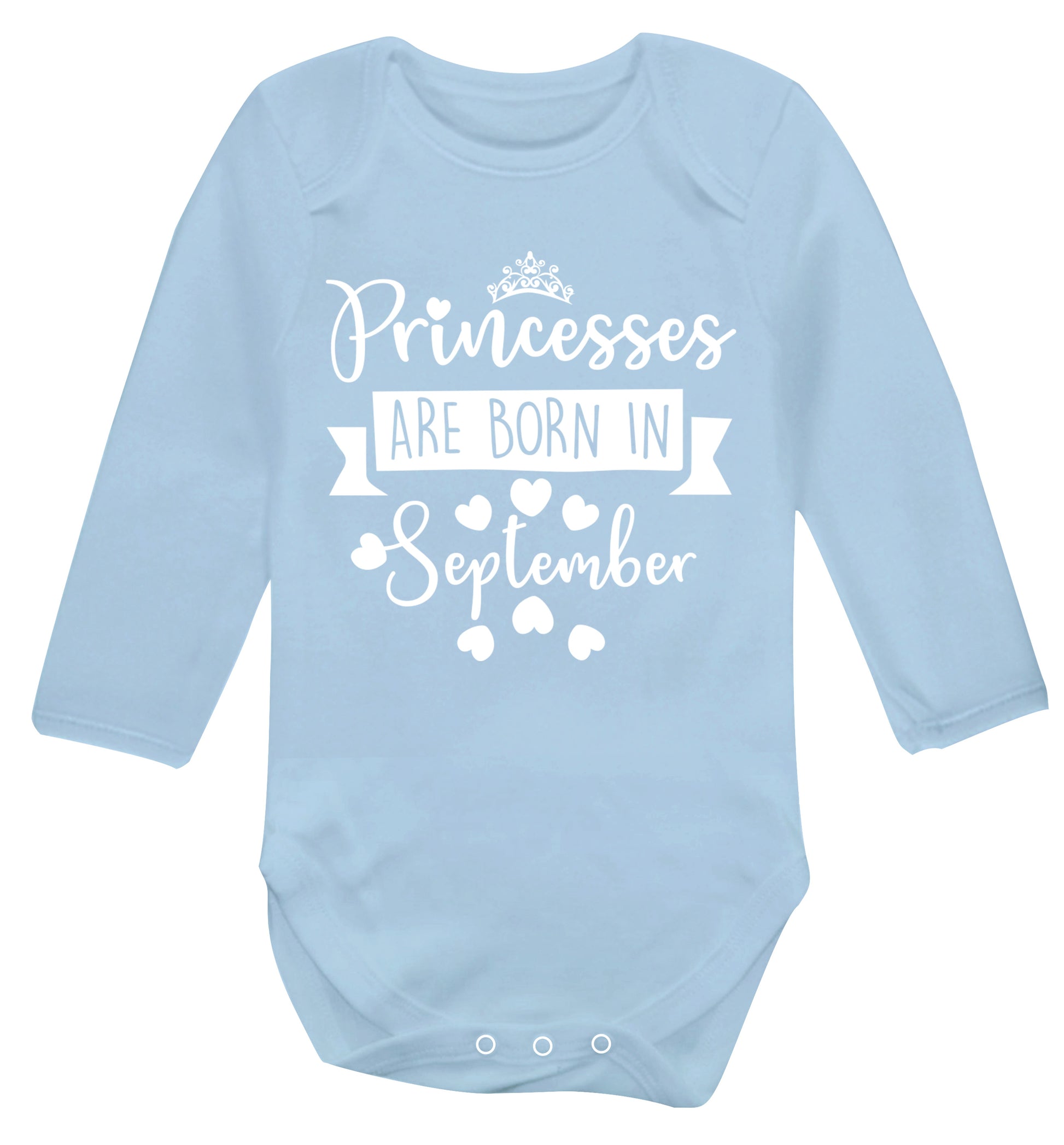 Princesses are born in September Baby Vest long sleeved pale blue 6-12 months