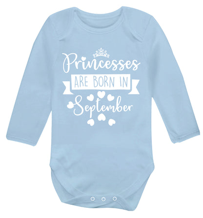 Princesses are born in September Baby Vest long sleeved pale blue 6-12 months