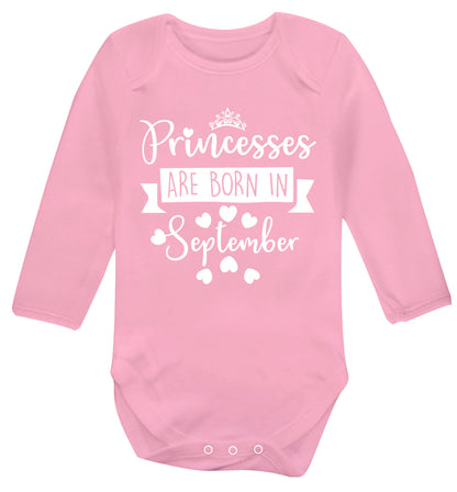 Princesses are born in September Baby Vest long sleeved pale pink 6-12 months