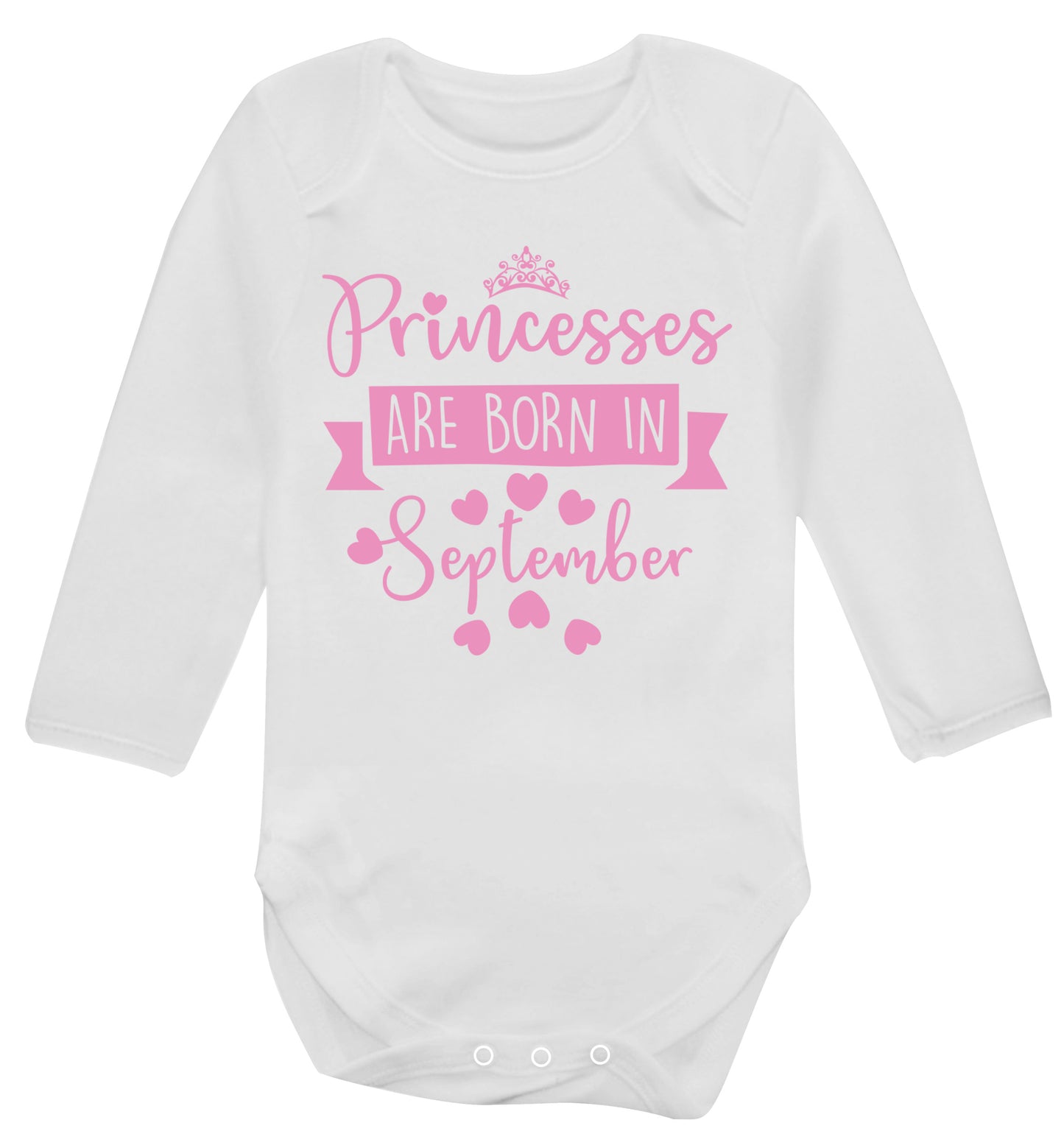 Princesses are born in September Baby Vest long sleeved white 6-12 months