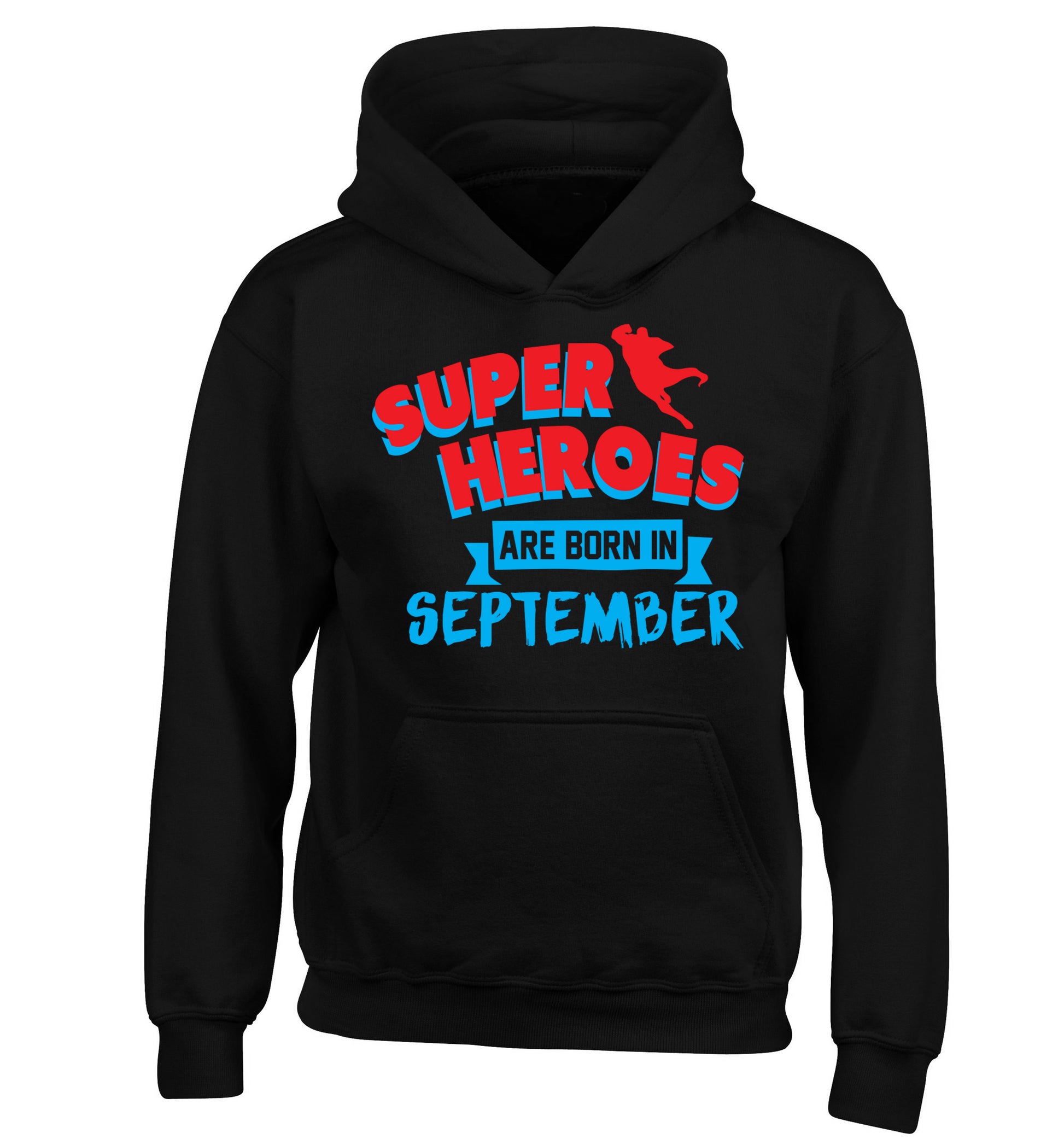 Superheroes are born in September children's black hoodie 12-13 Years
