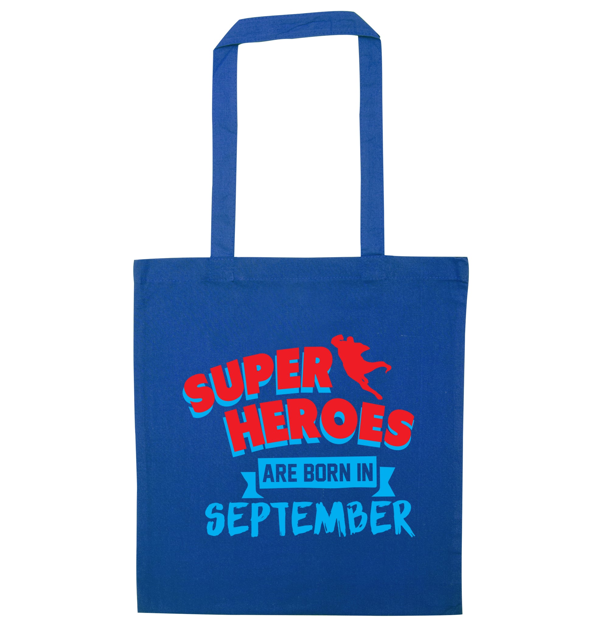 Superheroes are born in September blue tote bag