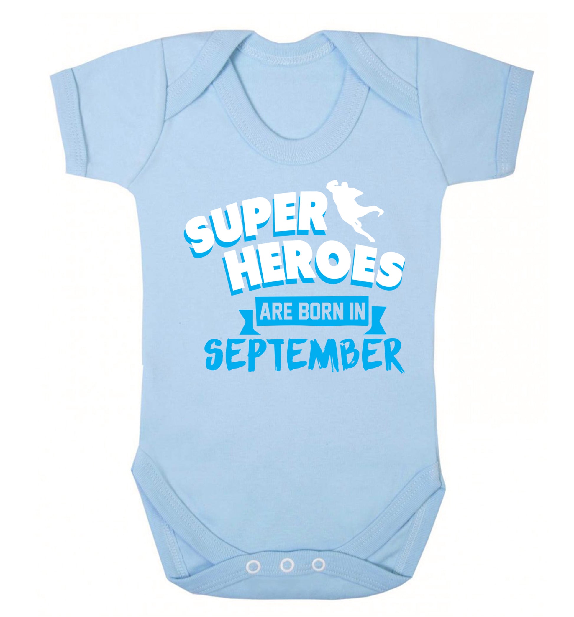 Superheroes are born in September Baby Vest pale blue 18-24 months
