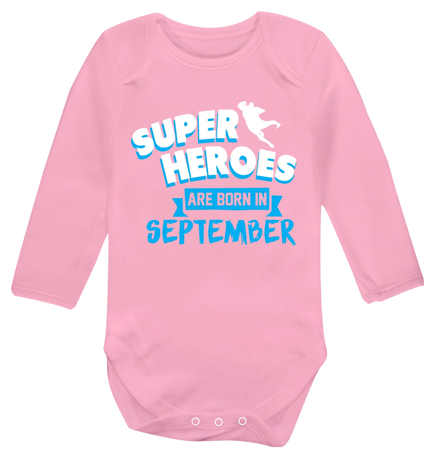 Superheroes are born in September Baby Vest long sleeved pale pink 6-12 months