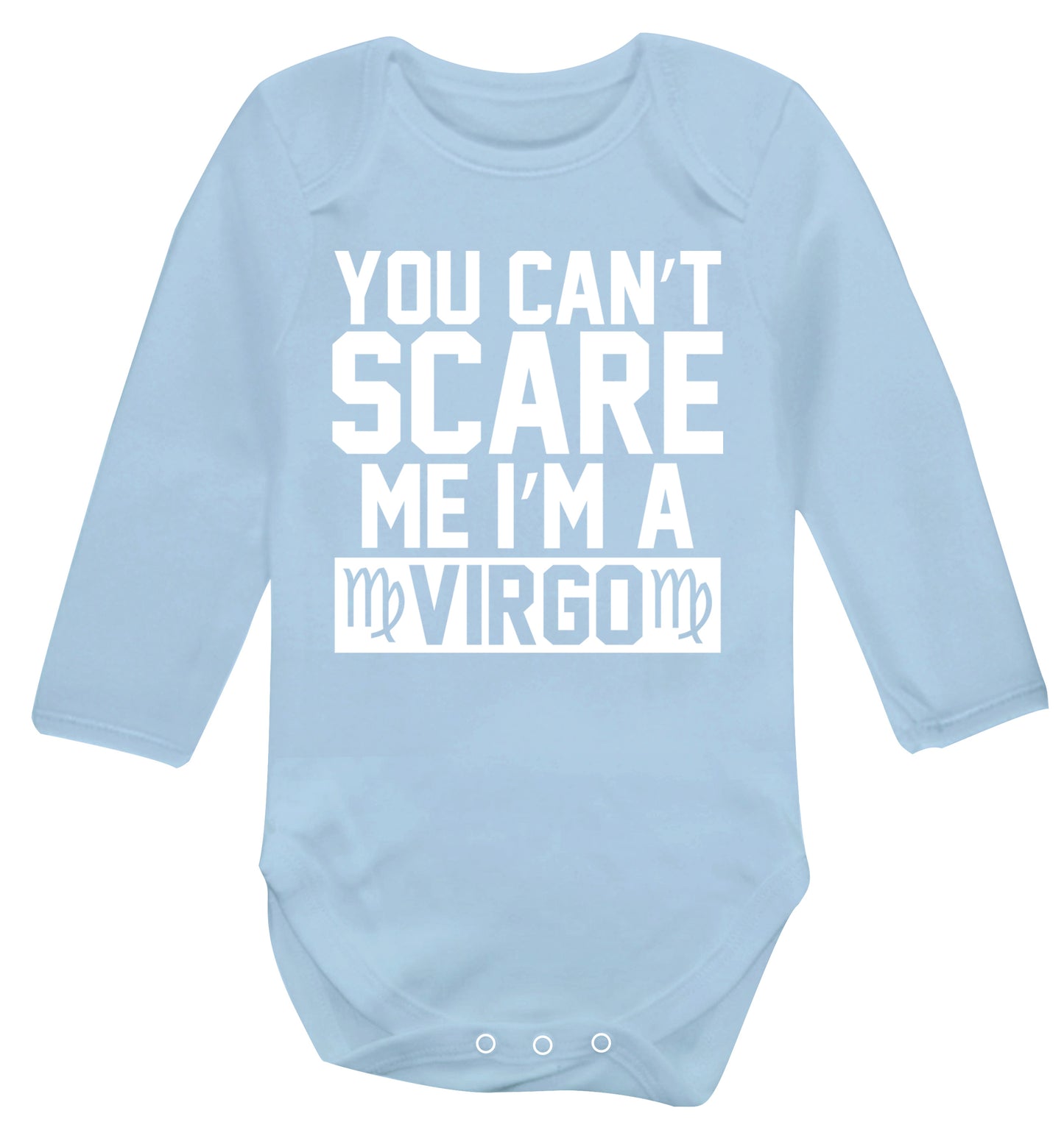 You can't scare me I'm a virgo Baby Vest long sleeved pale blue 6-12 months