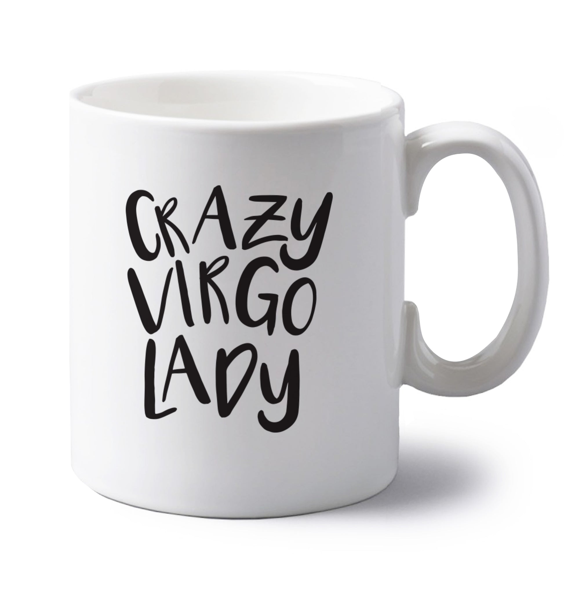 Crazy virgo lady left handed white ceramic mug 
