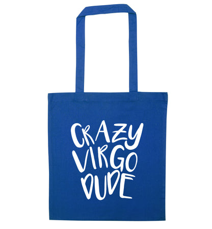 Crazy virgo dude blue tote bag