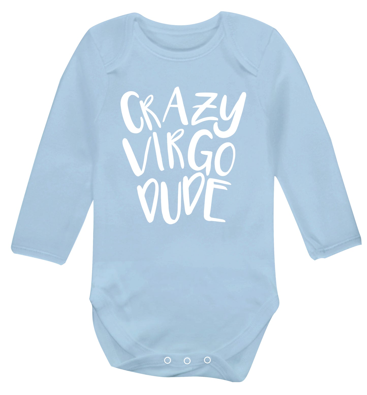 Crazy virgo dude Baby Vest long sleeved pale blue 6-12 months