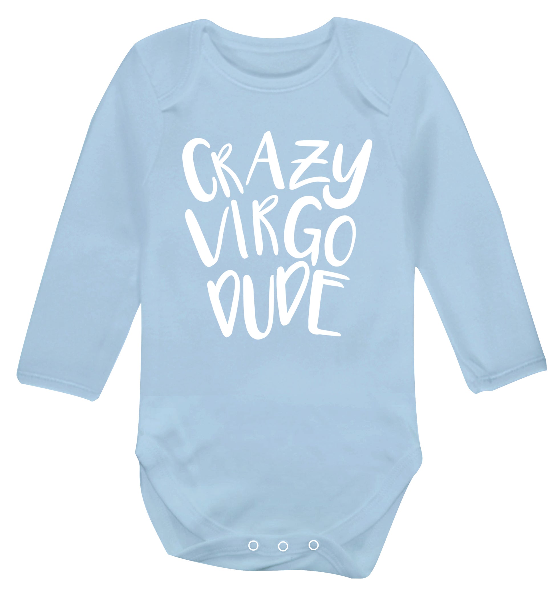 Crazy virgo dude Baby Vest long sleeved pale blue 6-12 months