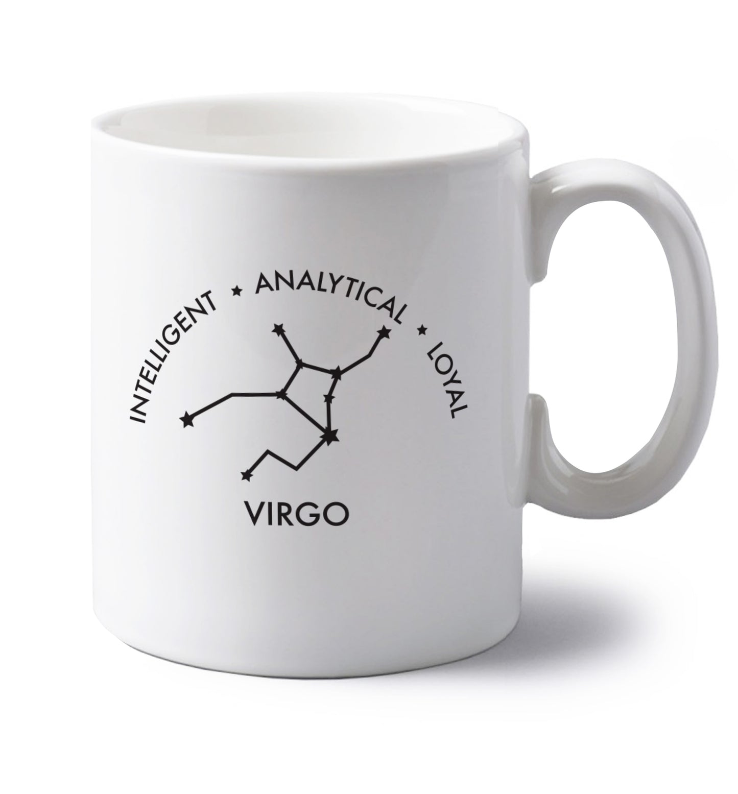 Virgo: Intelligent, Analytical, Loyal left handed white ceramic mug 