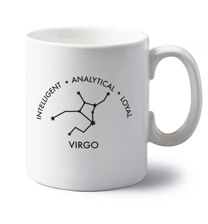 Virgo: Intelligent, Analytical, Loyal left handed white ceramic mug 