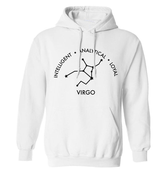Virgo: Intelligent, Analytical, Loyal adults unisex white hoodie 2XL
