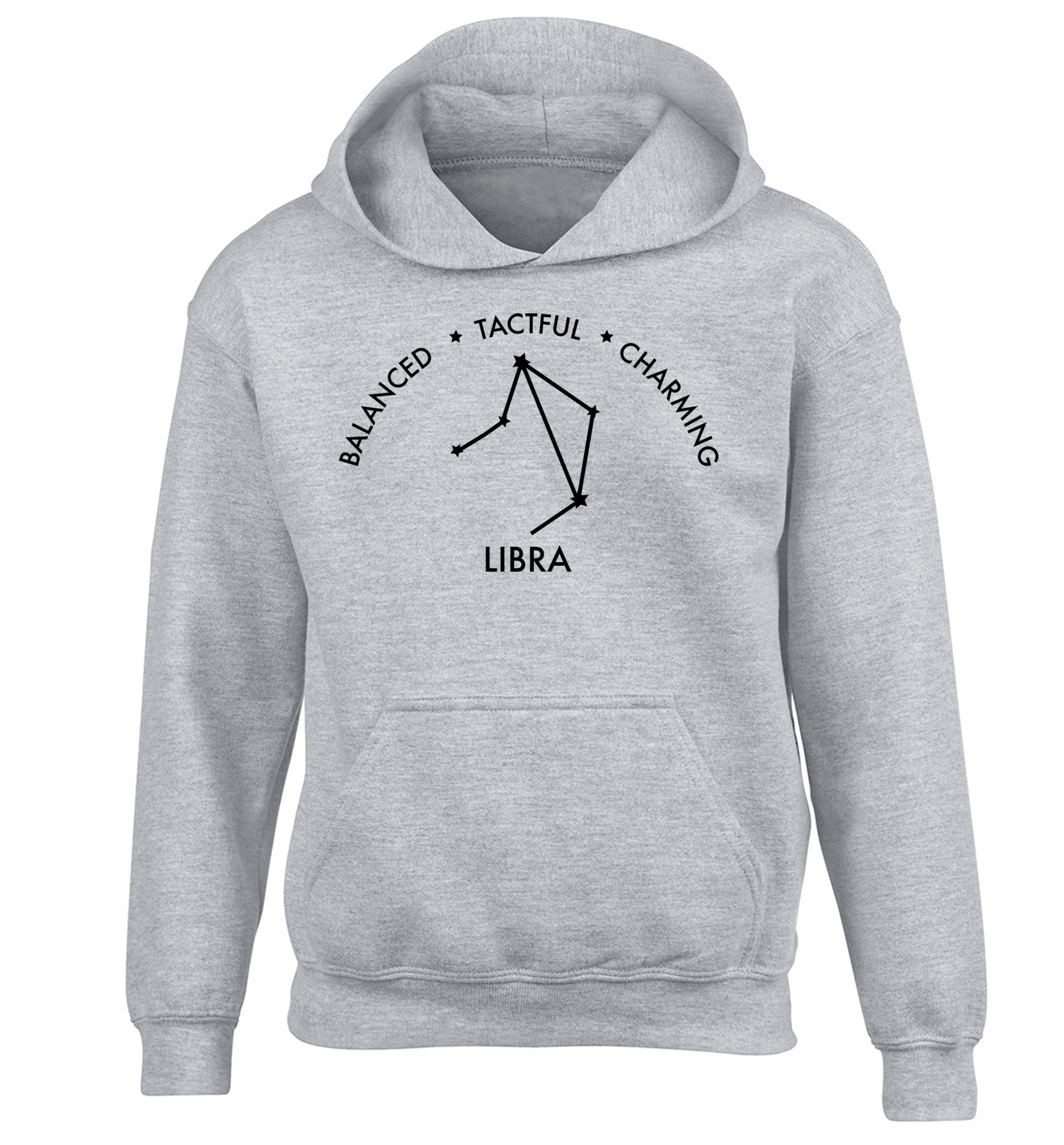 Libra: Balanced, Tactful, Charming children's grey hoodie 12-13 Years