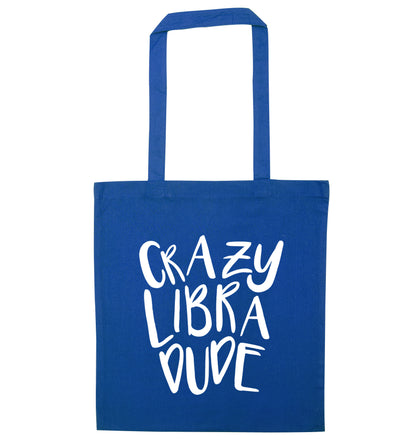 Crazy libra dude blue tote bag