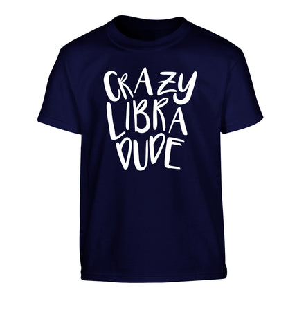 Crazy libra dude Children's navy Tshirt 12-13 Years