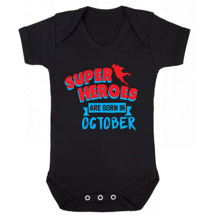 Superheroes are born in October Baby Vest black 18-24 months