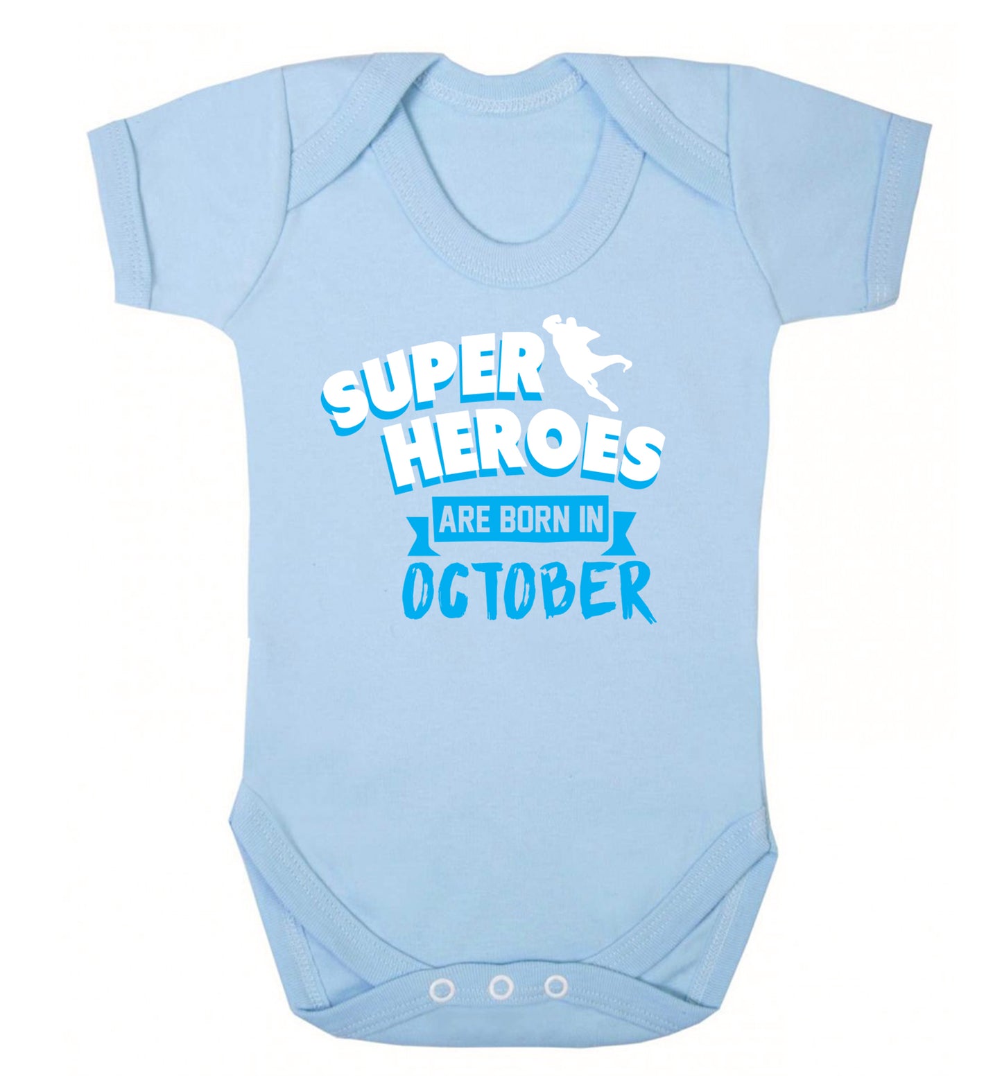 Superheroes are born in October Baby Vest pale blue 18-24 months