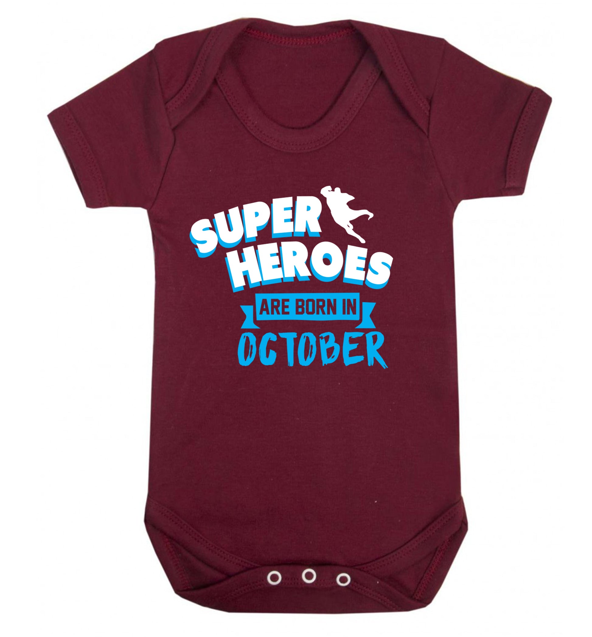 Superheroes are born in October Baby Vest maroon 18-24 months