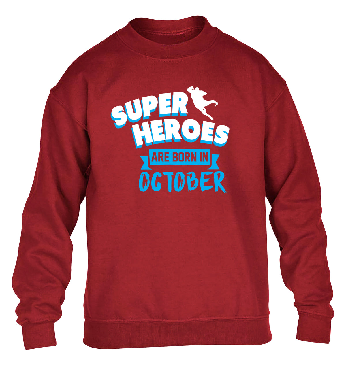 Superheroes are born in October children's grey sweater 12-13 Years