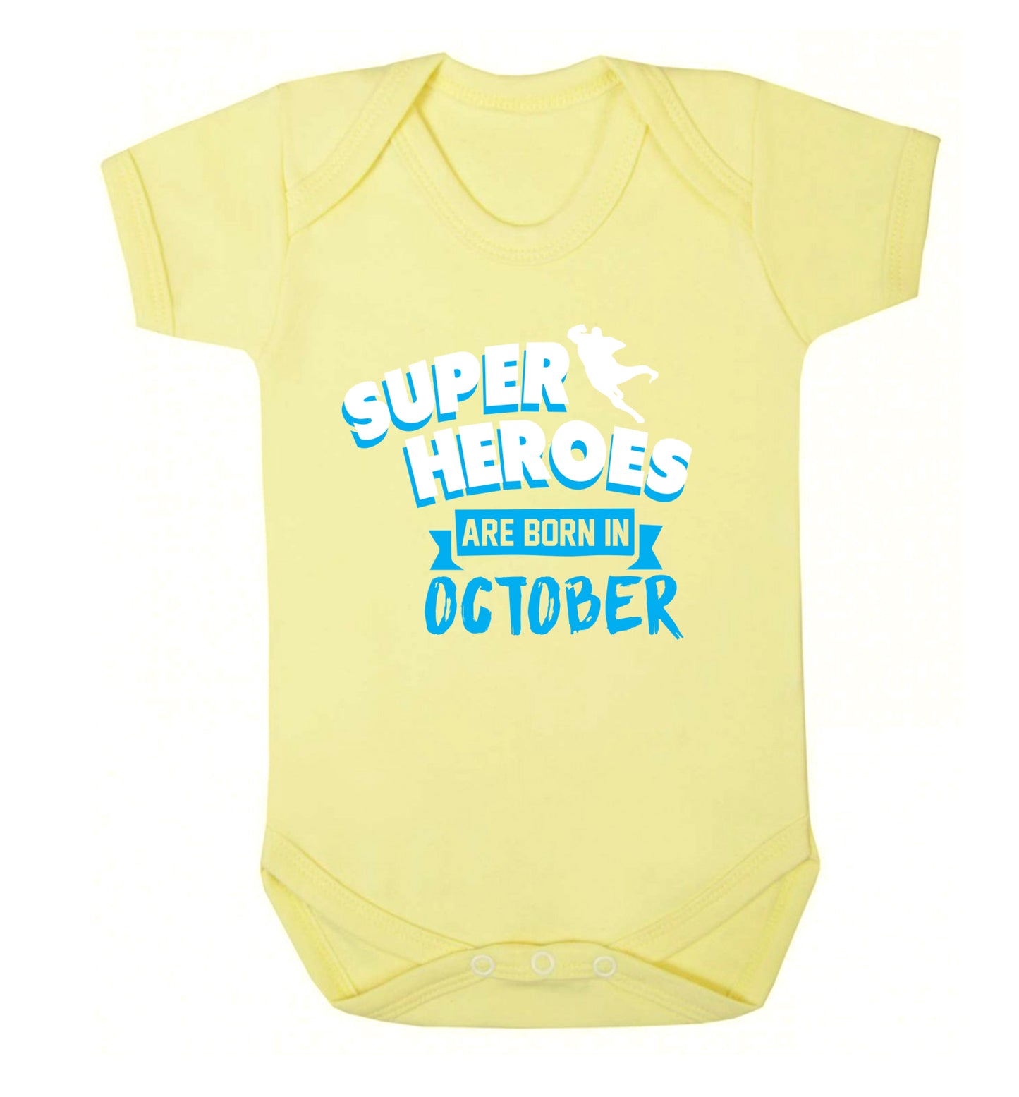 Superheroes are born in October Baby Vest pale yellow 18-24 months