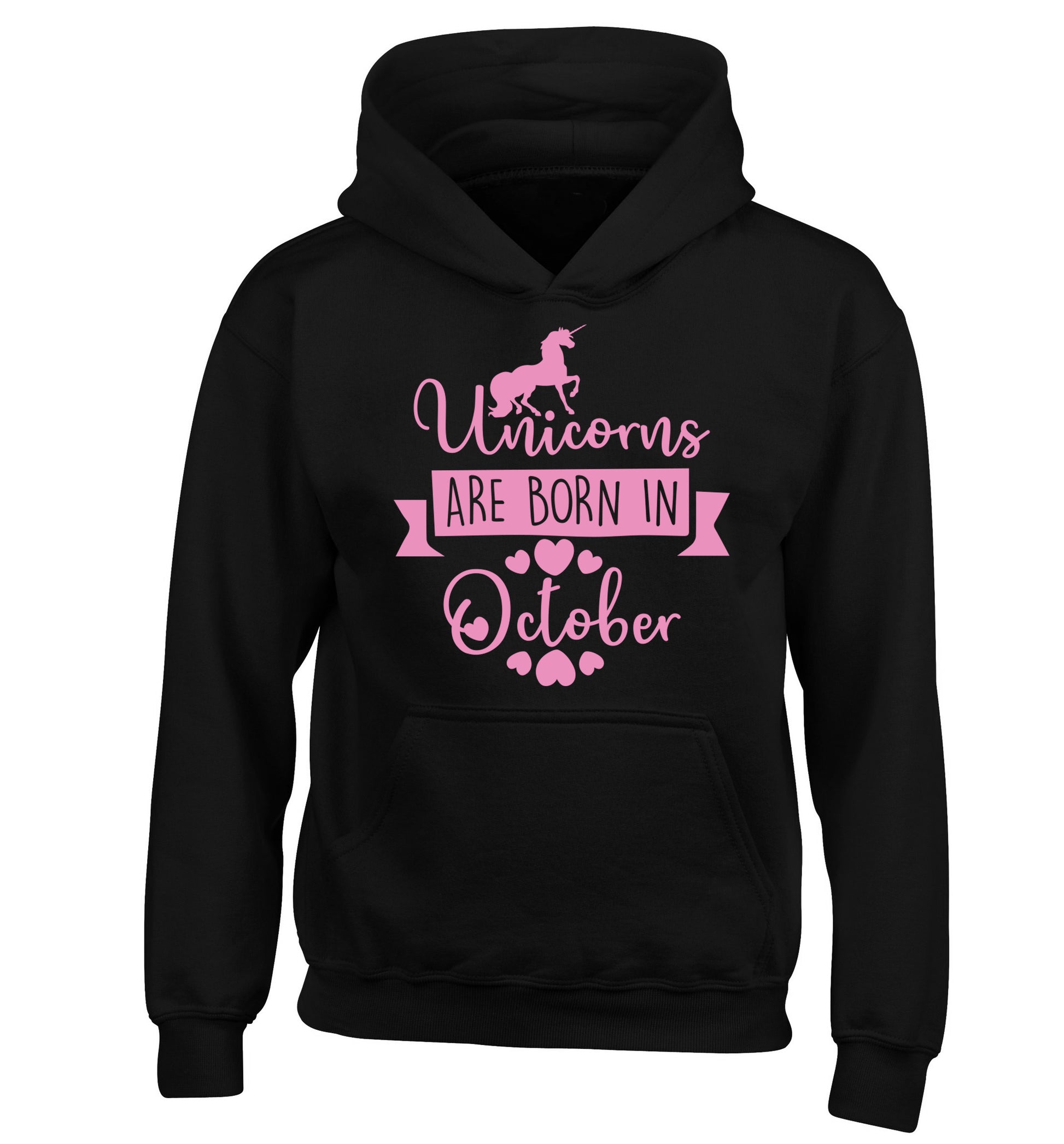 Unicorns are born in October children's black hoodie 12-13 Years